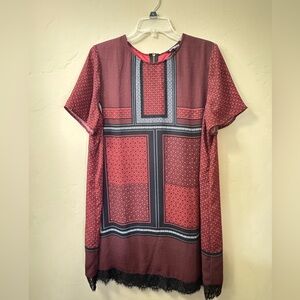 Express Red and Black Patterned Blouse